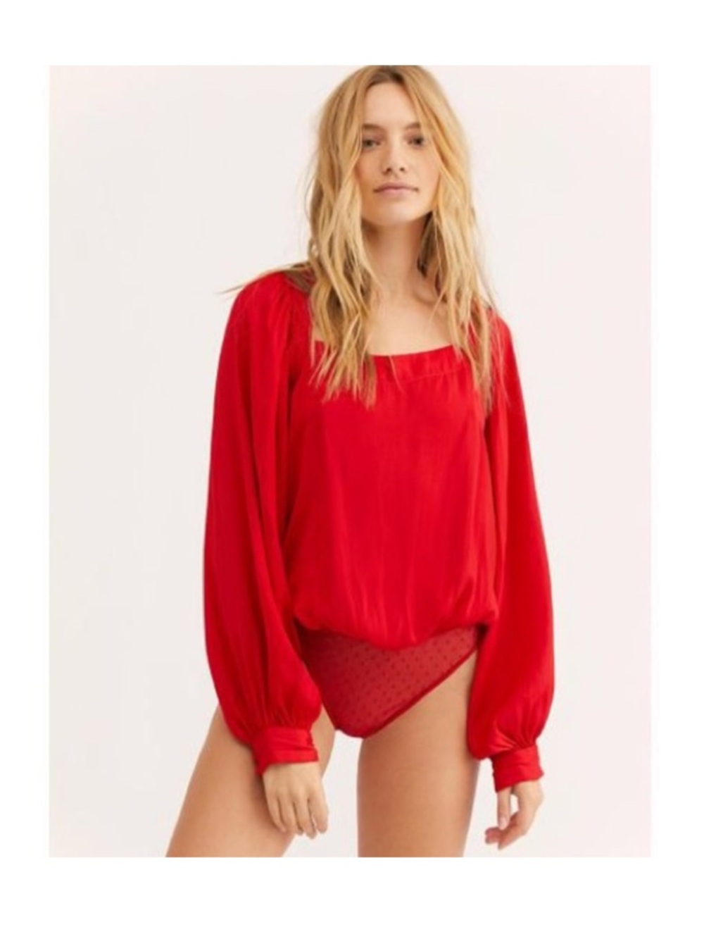 Free People Dream of You Red Victorian Bodysuit